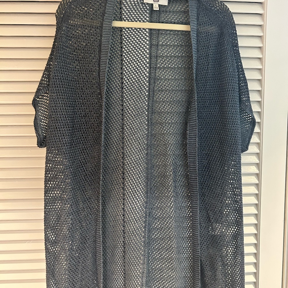 Etcetera Sweater Large Gray Womens Cardigan Long Open Front Knit Linen Blend. L